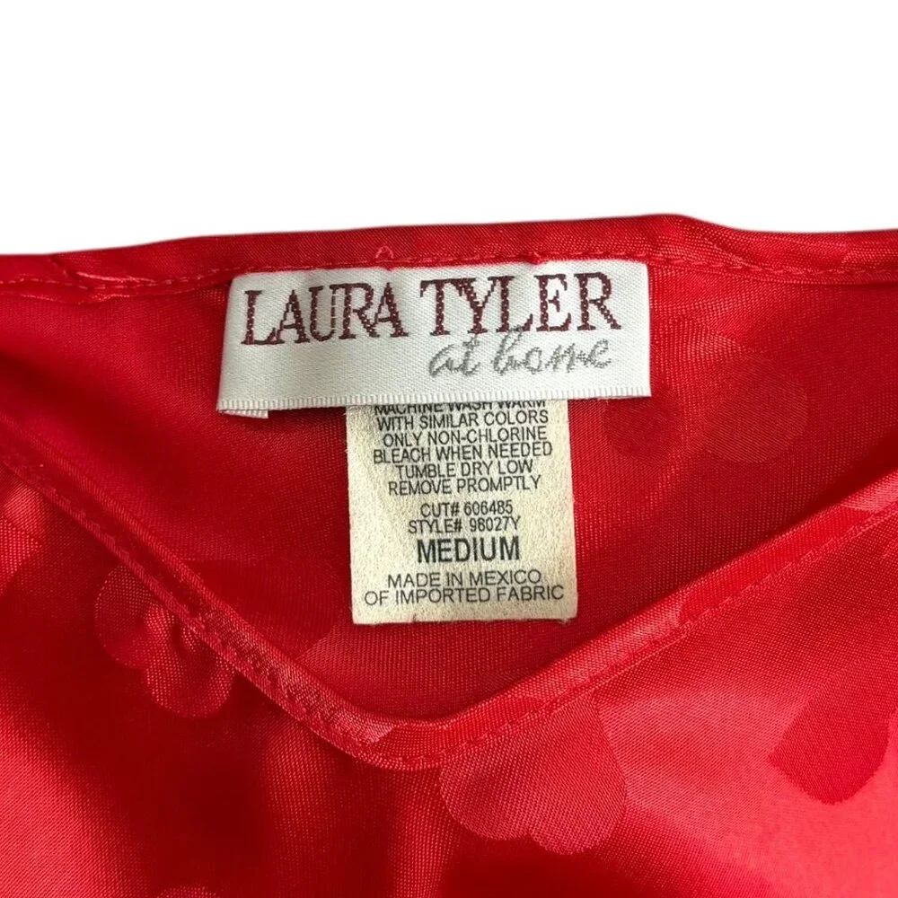 Vintage Satin Vneck Heart Print Mini Slip Red Medium Valentines Day Sultry - Picture 3 of 4